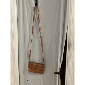 Hobo International Leather Three Zip Crossbody 8x5 Orange As Is
